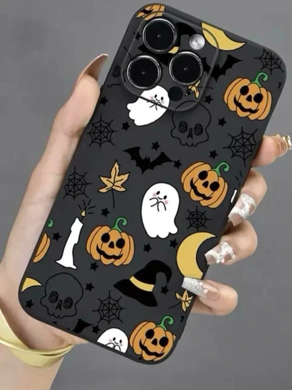 Halloween iPhone11 Pro Cute Ghost Pumpkin Bat Pattern Black Protective Cover